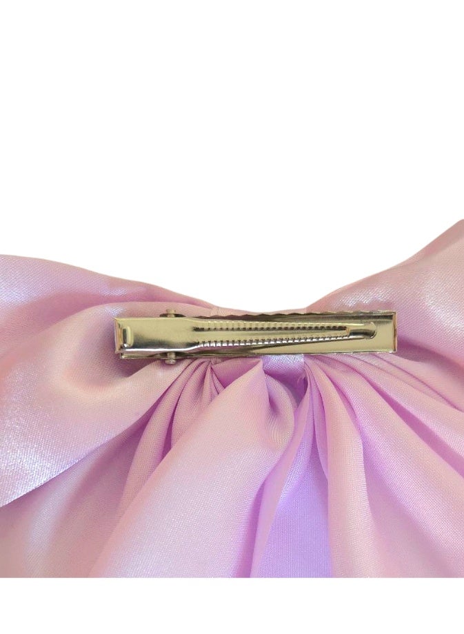 Satin Single Layered Purple Hair Bow Barrette - Image 2