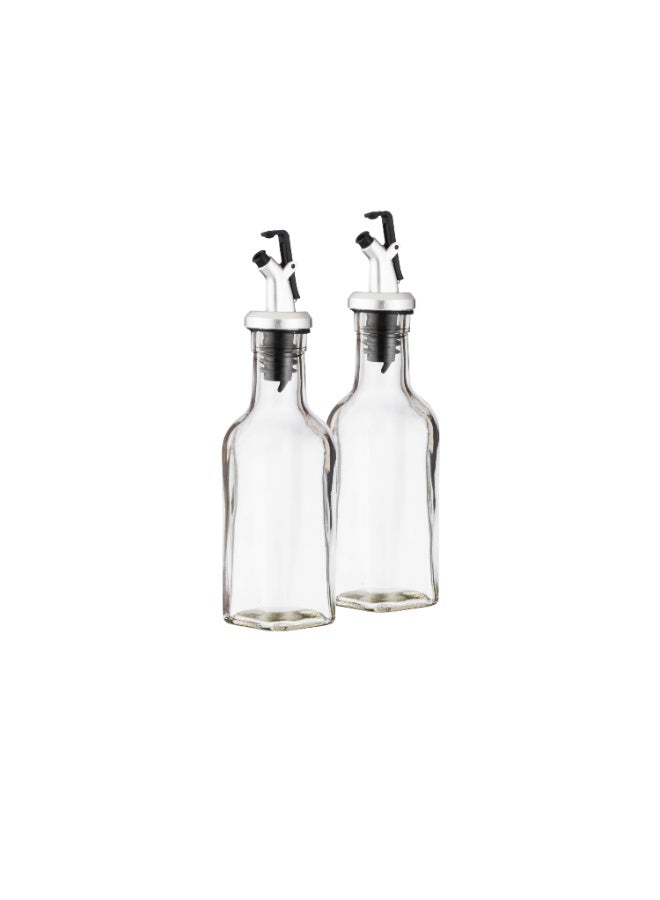 Shengya Set of glass oil and vinegar dispenser bottles with anti-drip squeeze cap - 2 pieces - height 20 cm - clear/silver - Image 4