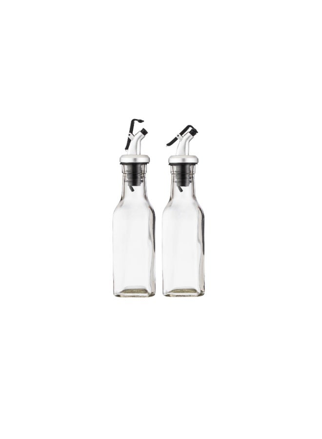 Shengya Set of glass oil and vinegar dispenser bottles with anti-drip squeeze cap - 2 pieces - height 20 cm - clear/silver - Image 5