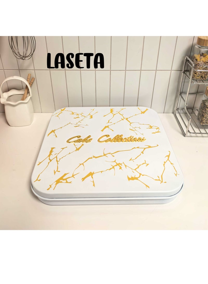 Laseta Square Basbousa Cutting Baking Tray with Cutter - 35 Pieces Multi Shapes (White Marble)  - Image 1