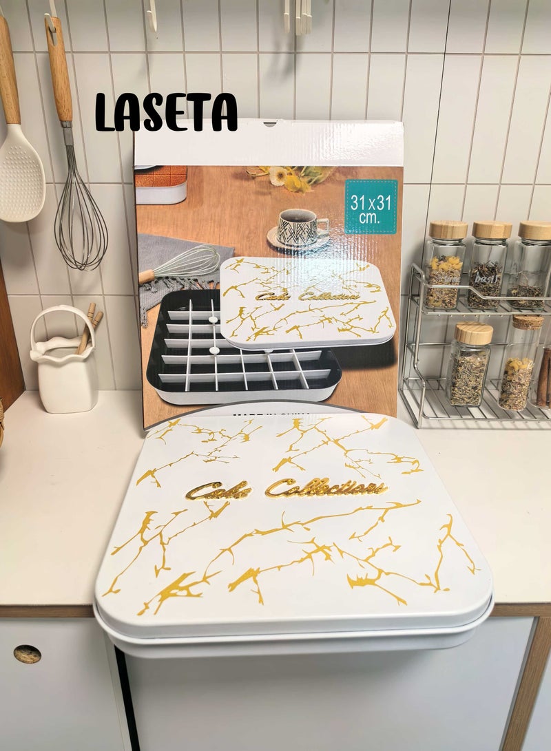 Laseta Square Basbousa Cutting Baking Tray with Cutter - 35 Pieces Multi Shapes (White Marble)  - Image 3