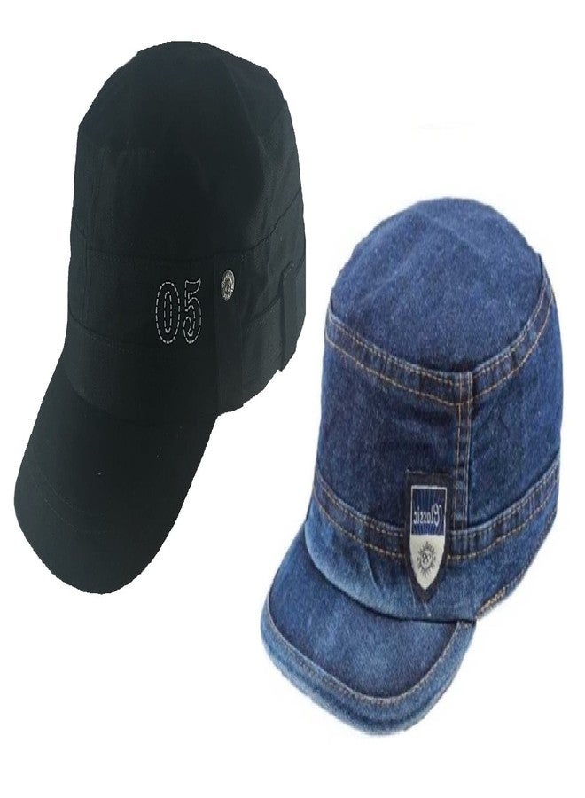 ATABZ Combo Hats Branded Black and Blue Jeans Plain hat Flat Short Sports 2 Cap - Image 2