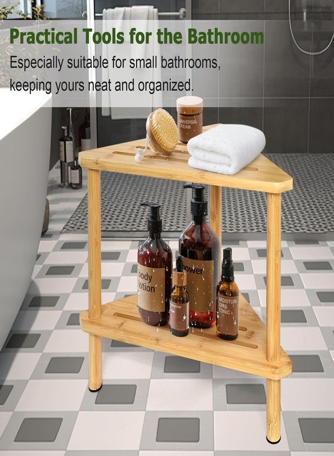 Yoshiky Shower Foot Rest 15in, Shower Stool for Shaving Legs, Waterproof Wood Corner Shower Stool with Storage Shelf for Inside Small Shower Spaces, Bamboo - Image 4