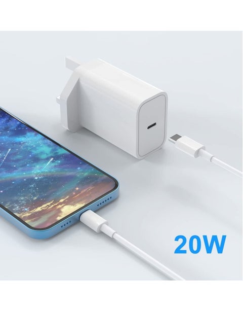 20W PD Fast IPhone Charger [MFi Certified] USB C Power Wall Charger with 3FT CableCompatible with Cable IPhone 13/12 Pro/12 Mini/ 11/11 Pro/XS/Max/XR/X/8 Plus/SE IPod, IPad Mini Pro