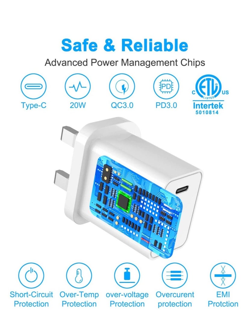 20W PD Fast IPhone Charger [MFi Certified] USB C Power Wall Charger with 3FT CableCompatible with Cable IPhone 13/12 Pro/12 Mini/ 11/11 Pro/XS/Max/XR/X/8 Plus/SE IPod, IPad Mini Pro