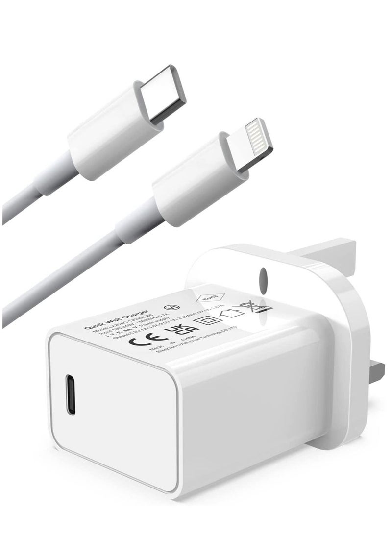 20W PD Fast IPhone Charger [MFi Certified] USB C Power Wall Charger with 3FT CableCompatible with Cable IPhone 13/12 Pro/12 Mini/ 11/11 Pro/XS/Max/XR/X/8 Plus/SE IPod, IPad Mini Pro