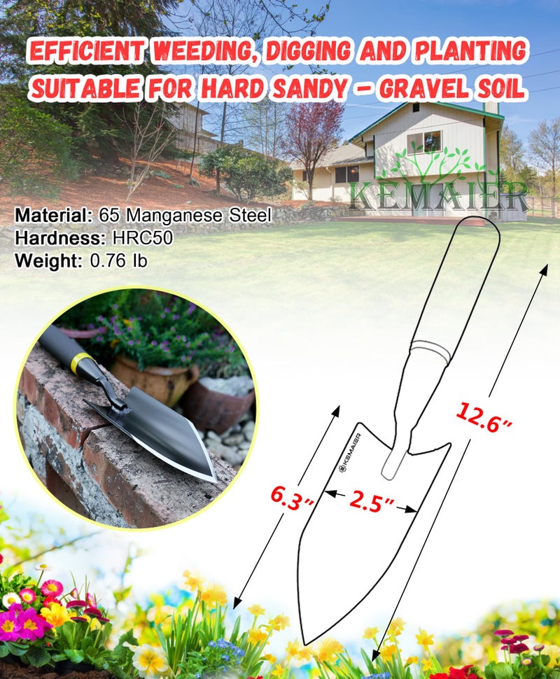 KEMAIER Heavy Duty Gardening Hand Trowel - Carbon Steel Garden Trowel with Rubberized Handle, Ideal for Soil Planting, Digging, Transplanting - Image 2