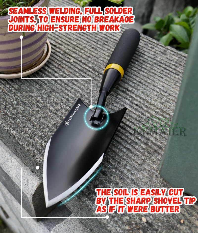 KEMAIER Heavy Duty Gardening Hand Trowel - Carbon Steel Garden Trowel with Rubberized Handle, Ideal for Soil Planting, Digging, Transplanting - Image 3