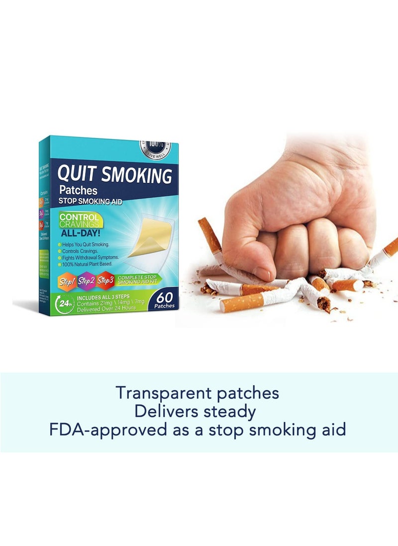 60 Patches Quit Smoking Patches, Helping Quit Patch, Stop Smoking Aid, Steps 1 Through 3 to Quit Smoking, Help Craving Control & Clear Lung, Invisible Nicotine Patches, 8 Week Stop Smoking Program