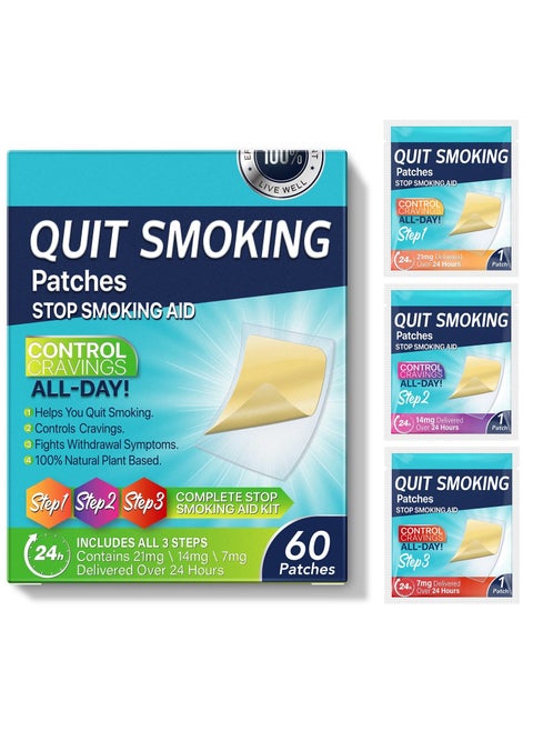 60 Patches Quit Smoking Patches, Helping Quit Patch, Stop Smoking Aid, Steps 1 Through 3 to Quit Smoking, Help Craving Control & Clear Lung, Invisible Nicotine Patches, 8 Week Stop Smoking Program