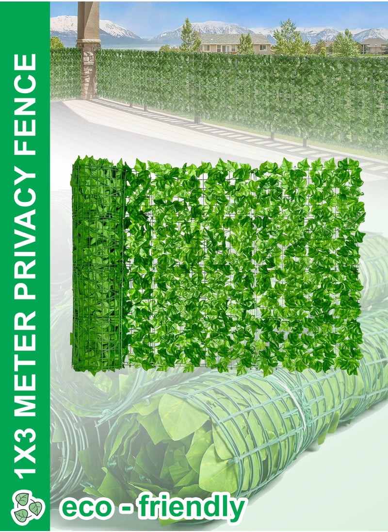 Toshionics 1x3 Meter Artificial Ivy Privacy Fence UAE | Faux Leaf Wall Screen for Garden, Balcony, Patio, Villa, Hotels, Backyard & Outdoor Privacy | UV-Protected Decorative Greenery for Homes, Majlis & Outdoor Spaces  - Image 1