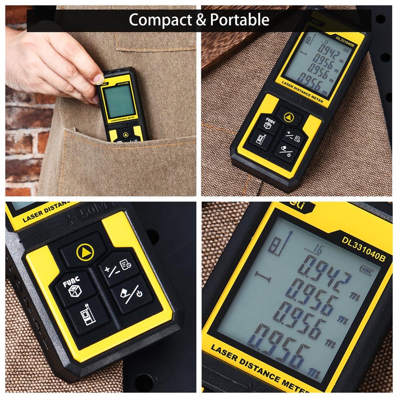 Deli DL331040B جهاز قياس المسافة بالليزر 3V يصل إلى 50 متر أداة قياس المسافة المستمرة بدقة قياس 3 مم 30 مجموعة سجل وضوء أحمر 630-670 نانومتر نوع ليزر فئة 2 (أسود وأصفر، عبوة من 1) - Image 5