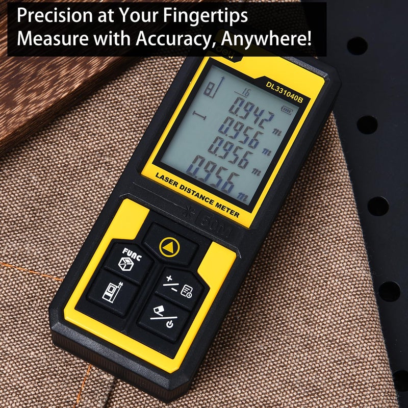 Deli DL331040B جهاز قياس المسافة بالليزر 3V يصل إلى 50 متر أداة قياس المسافة المستمرة بدقة قياس 3 مم 30 مجموعة سجل وضوء أحمر 630-670 نانومتر نوع ليزر فئة 2 (أسود وأصفر، عبوة من 1) - Image 4