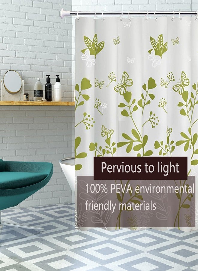 TIKABC Shower Curtain Liner, 4G PEVA Green Butterfly Shower Liner, Plastic Waterproof Shower Curtains, 72x72 inch with Grommet Holes 3 Magnetic Weights - Image 2