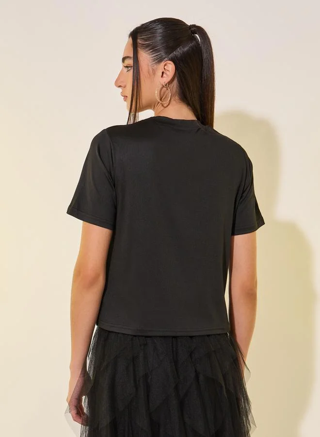 Take Two Black Slogan Print Round Neck Regular Fit T-Shirt