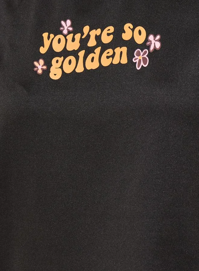 Take Two Black Slogan Print Round Neck Regular Fit T-Shirt