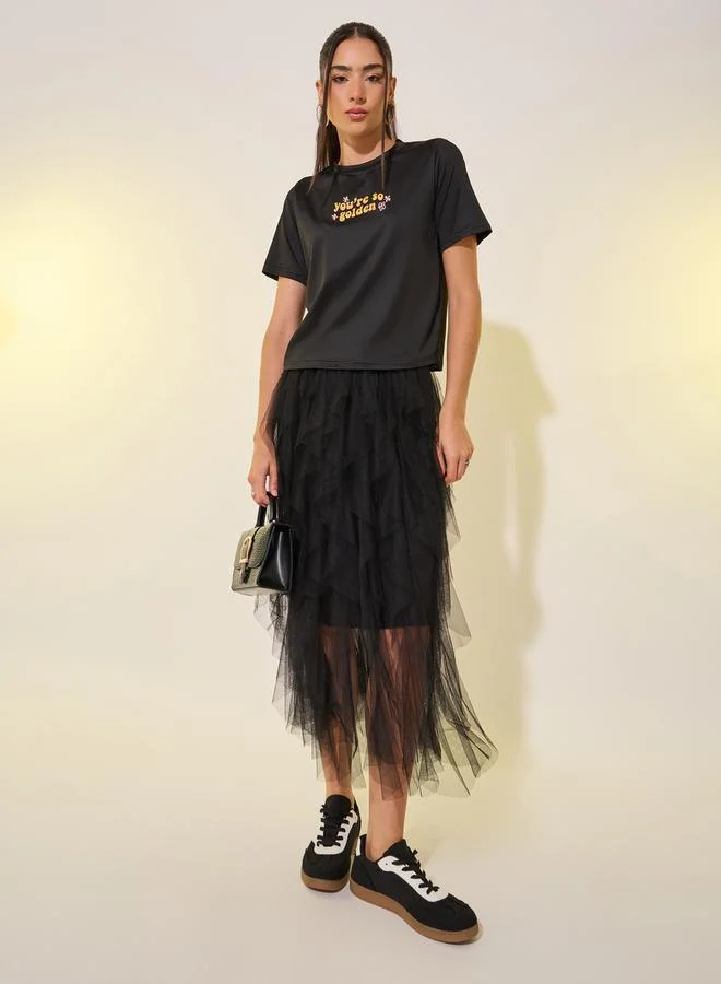 Take Two Black Slogan Print Round Neck Regular Fit T-Shirt