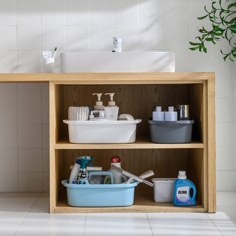 ALINK Large Plastic Shower Caddy Tote, Portable Storage Caddy Basket Organizer with Handle for Dorm, Bathroom, Tool, Garden, Kitchen, Cleaning Supplies â€“ Blue - Image 4