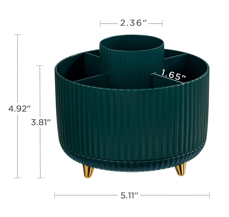 Xpandio Makeup Brush Holder,360° Rotating Makeup Organizer,5 Slot Makeup Brushes Cup,for Vanity Decor,Bathroom Countertops,Desk Storage Container,Cosmetic Display Cases (Green) - Image 3