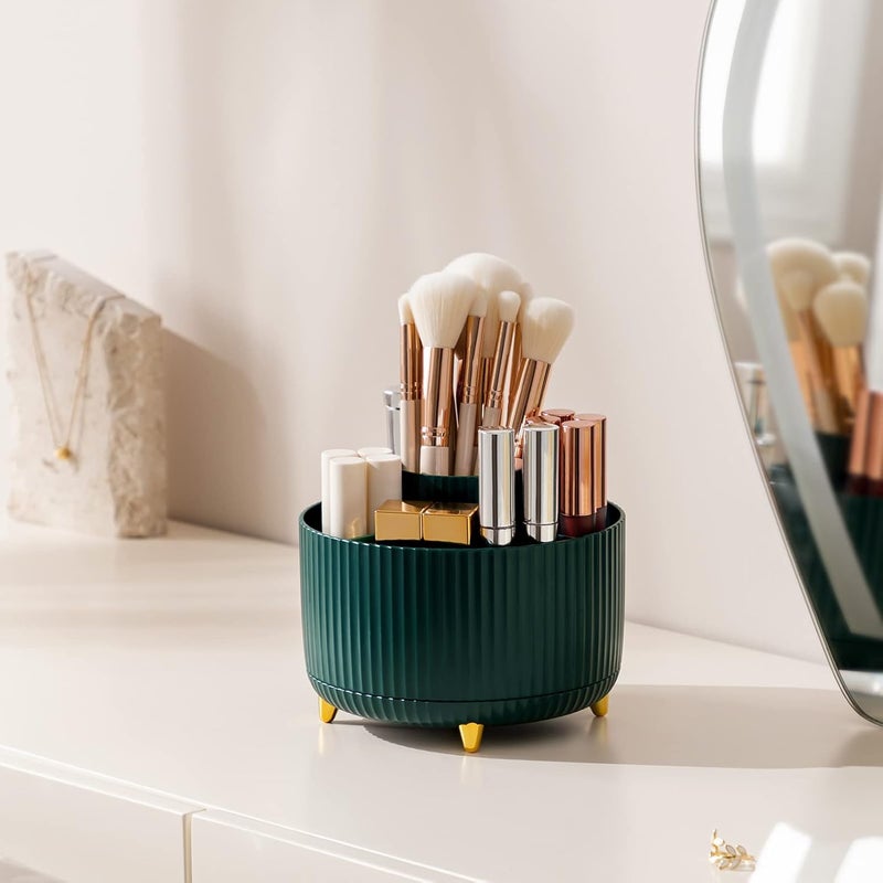 Xpandio Makeup Brush Holder,360° Rotating Makeup Organizer,5 Slot Makeup Brushes Cup,for Vanity Decor,Bathroom Countertops,Desk Storage Container,Cosmetic Display Cases (Green) - Image 5