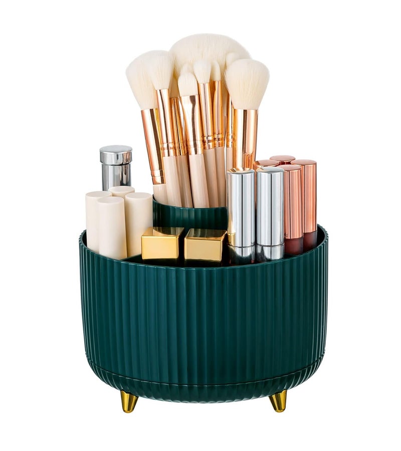 Xpandio Makeup Brush Holder,360° Rotating Makeup Organizer,5 Slot Makeup Brushes Cup,for Vanity Decor,Bathroom Countertops,Desk Storage Container,Cosmetic Display Cases (Green) - Image 1