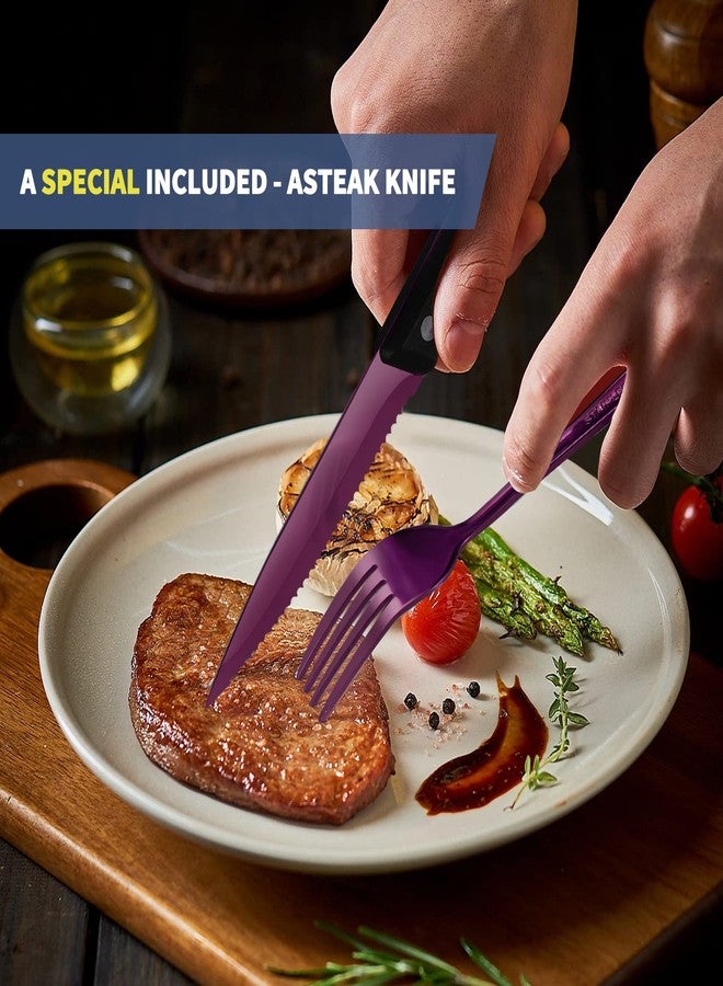 Logcow Portable Travel Utensils Set,Reusable Utensils,Travel Camping Cutlery Set,Stainless Steel Flatware Set with Case,Lunch Boxes Workplace Camping School Picnic (Purple) - Image 5