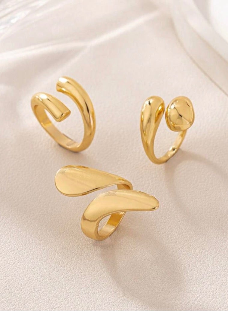 إيكوال مجموعة خواتم من 3 قطع نسائية أنيقة باللون الذهبي بمقاس موحد - Image 2