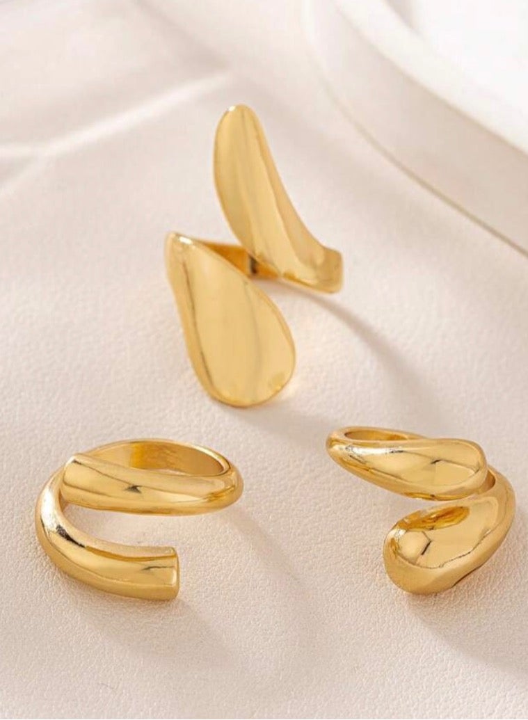 إيكوال مجموعة خواتم من 3 قطع نسائية أنيقة باللون الذهبي بمقاس موحد - Image 3