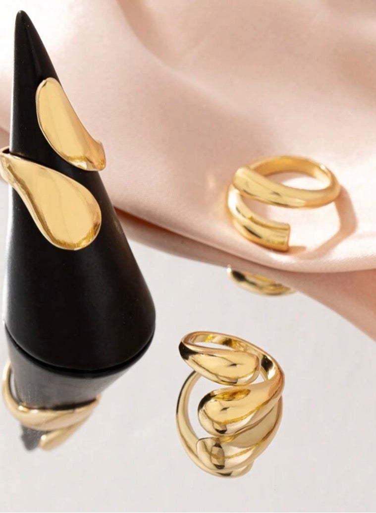 إيكوال مجموعة خواتم من 3 قطع نسائية أنيقة باللون الذهبي بمقاس موحد - Image 4