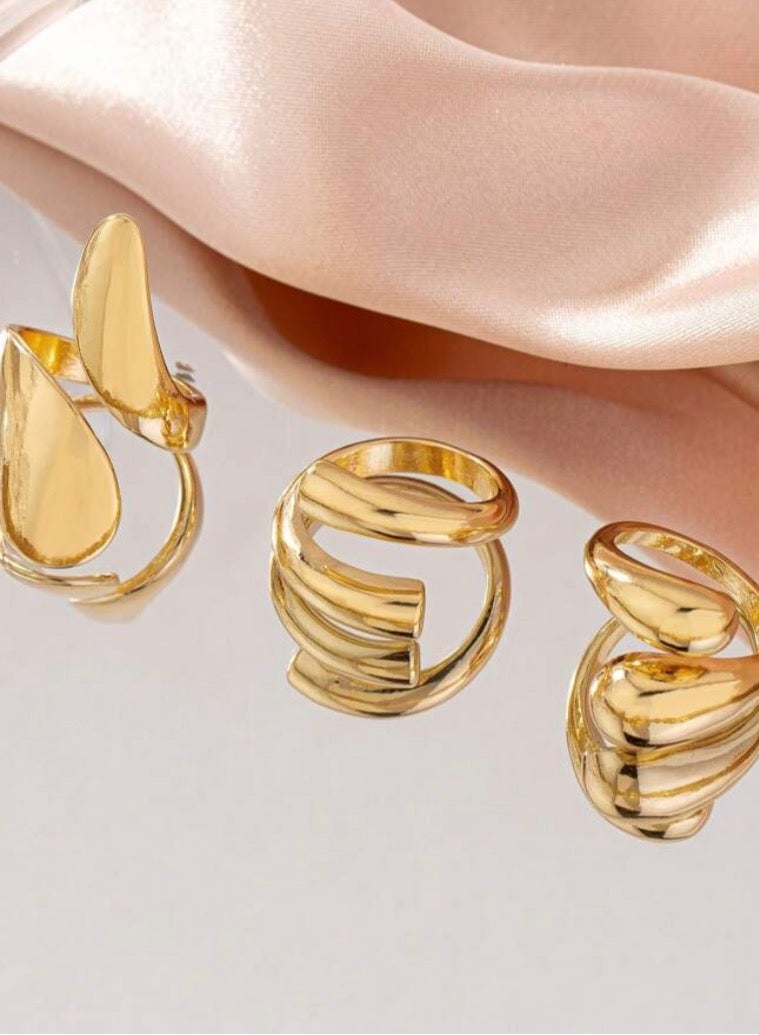 إيكوال مجموعة خواتم من 3 قطع نسائية أنيقة باللون الذهبي بمقاس موحد - Image 5