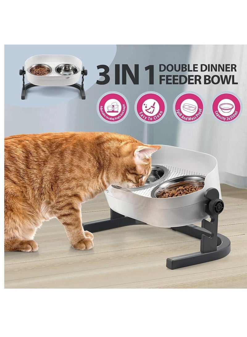 vsell24 3-in-1 Elevated Double Dinner Feeder Bowl Stainless Steel Cat Food And Water Bowl Height Adjustable All For Paws Lifestyle - Image 2