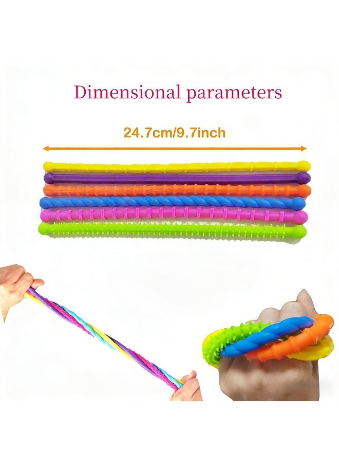 SENSORY 6Pcs Sensory Stretchy Sticks, Textured Silicone Fidget Toys for Kids u0026 Adults, Stress Relief Stretch Strings, Sensory Toys for ADHD, Autism, Party Favors, Eid Gift - Image 2
