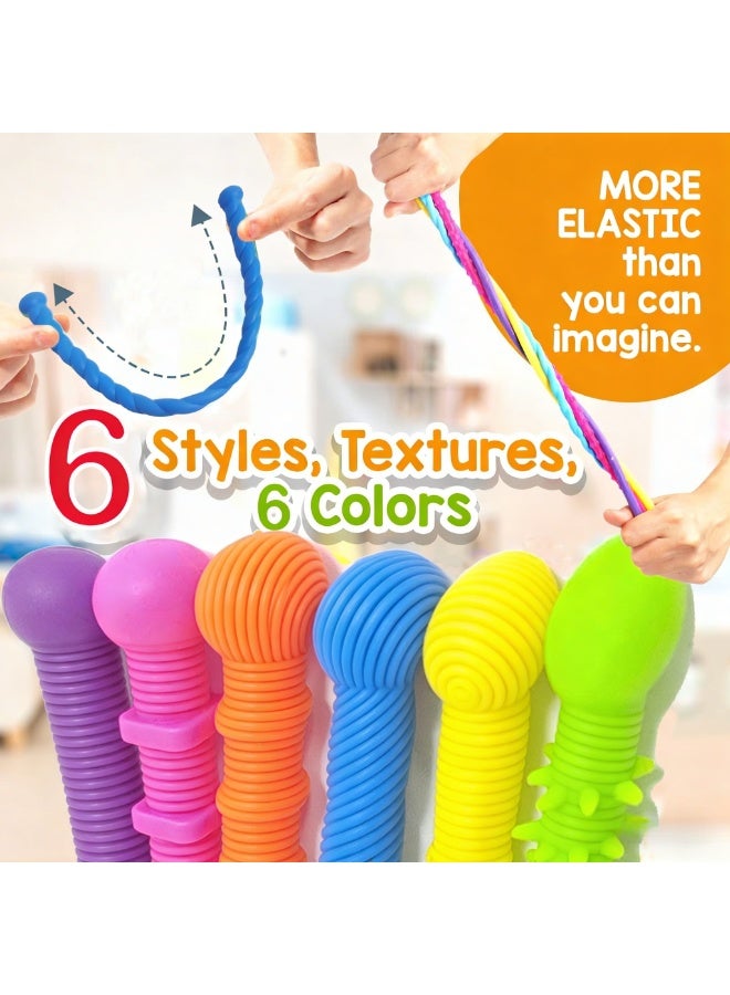 SENSORY 6Pcs Sensory Stretchy Sticks, Textured Silicone Fidget Toys for Kids u0026 Adults, Stress Relief Stretch Strings, Sensory Toys for ADHD, Autism, Party Favors, Eid Gift - Image 5