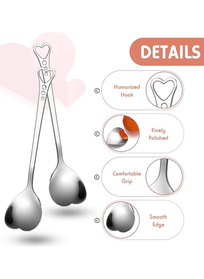 6PCS Sliver Heart Shaped Stainless Steel Sugar Spoons, 5.6 Inch Demitasse Coffee Spoons for Tea Ice Cream Cocktails Wedding Bridal Shower Gifts - Image 3