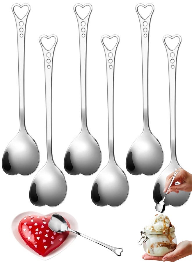 6PCS Sliver Heart Shaped Stainless Steel Sugar Spoons, 5.6 Inch Demitasse Coffee Spoons for Tea Ice Cream Cocktails Wedding Bridal Shower Gifts - Image 1