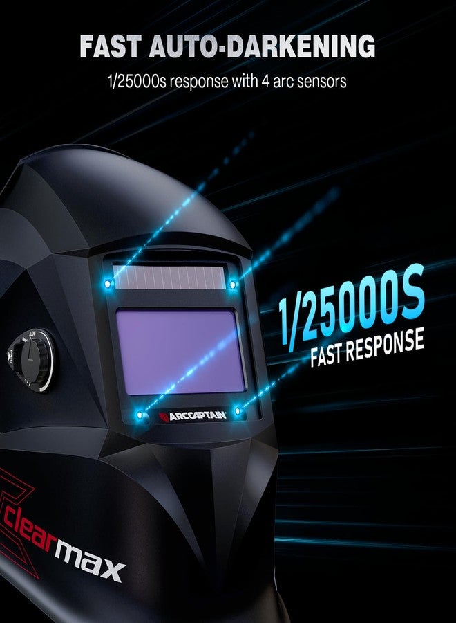 ARCCAPTAIN Large Viewing Screen Welding Helmet, 1/1/1/1 Top Optical Clarity Auto Darkening Welding Hood, 4 Arc Sensor 1/25000s Response Time True Color Welding Helmet with Adjustable Shade 4/9-13 - Image 3