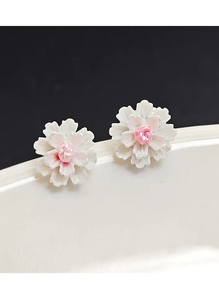 Home Clearance Sale Chic White Floral Stud Earrings for Women - Vintage & Minimalist Design with 925 Silvery Posts, Perfect for Casual Attire or Parties - Image 5