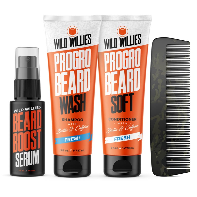 Wild Willies Beard Care Kit Biotin Fortified Shampoo and Conditioner with Caffeine Two 4Oz Bottles Promotes Healthy Beard Growth
