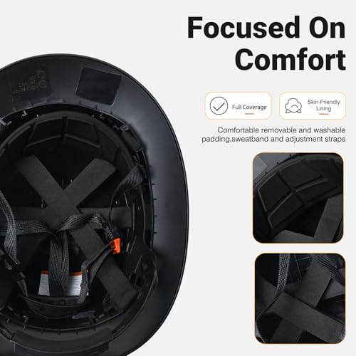 LOHASWORK Full Brim Hard Hat Vented Safety Helmet for Construction OSHA Approved Cascos De Construccion Work Hard Hat for Men Women(Black) - Image 4