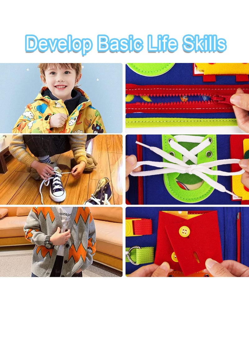 Busy Board Montessori Toys for Toddlers, Sensory Toys Gifts for 1 2 3 4 Year Old Girls & Boys Preschool Autistic Children Activities Educational Travel Toy Kids Learning Basic Dress Skills (Blue) - Image 2