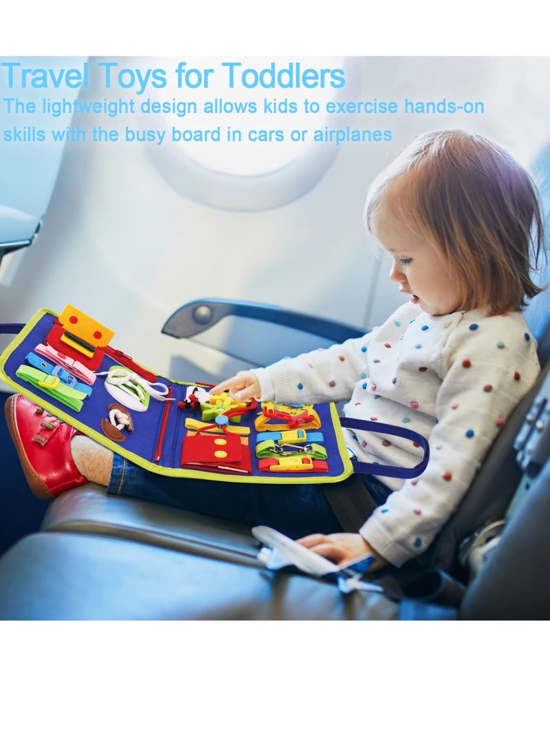 Busy Board Montessori Toys for Toddlers, Sensory Toys Gifts for 1 2 3 4 Year Old Girls & Boys Preschool Autistic Children Activities Educational Travel Toy Kids Learning Basic Dress Skills (Blue) - Image 5