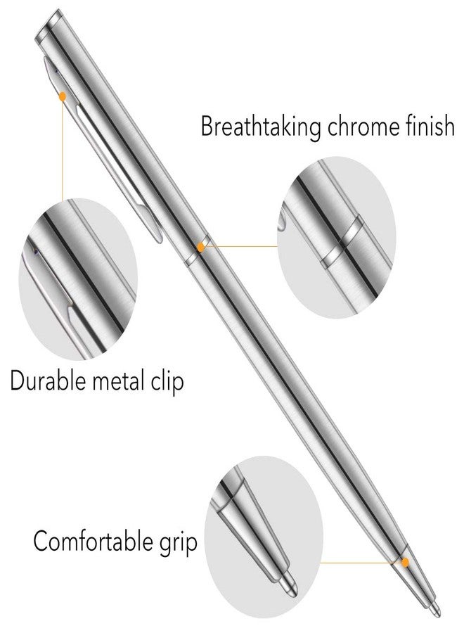 Unibene Slim Stainless Steel Retractable Ballpoint Pens, Nice Gift for Business Office Students Teachers Wedding Christmas, Medium Point(1 mm) 6 Pack-Black ink - Image 4