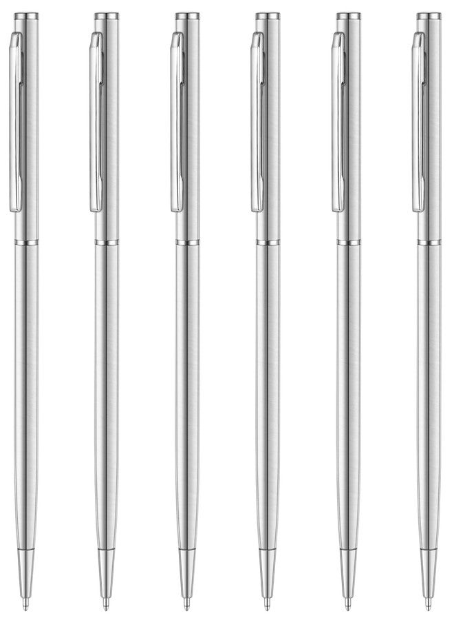 Unibene Slim Stainless Steel Retractable Ballpoint Pens, Nice Gift for Business Office Students Teachers Wedding Christmas, Medium Point(1 mm) 6 Pack-Black ink - Image 1