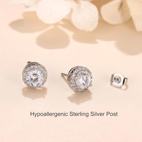 MILACOLATO Cubic Zirconia Stud Earrings for Women Men | 18K Gold Plated Hypoallergenic Sterling Silver Post Earrings | Big Brilliant Simulated Diamond CZ Halo Stud Earrings for Sensitive Ears MS - Image 5