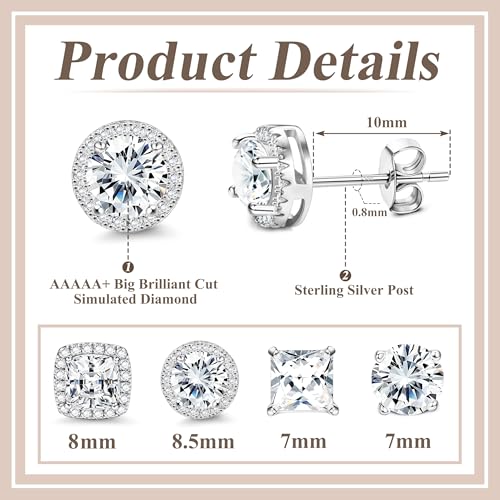 MILACOLATO Cubic Zirconia Stud Earrings for Women Men | 18K Gold Plated Hypoallergenic Sterling Silver Post Earrings | Big Brilliant Simulated Diamond CZ Halo Stud Earrings for Sensitive Ears MS - Image 4
