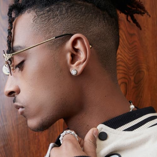 MILACOLATO Cubic Zirconia Stud Earrings for Women Men | 18K Gold Plated Hypoallergenic Sterling Silver Post Earrings | Big Brilliant Simulated Diamond CZ Halo Stud Earrings for Sensitive Ears MS - Image 3