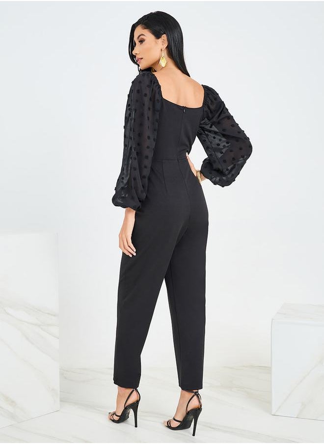 Styli - Straight Leg Ponte Jumpsuit with Dobby Volume Sleeves - Image 1