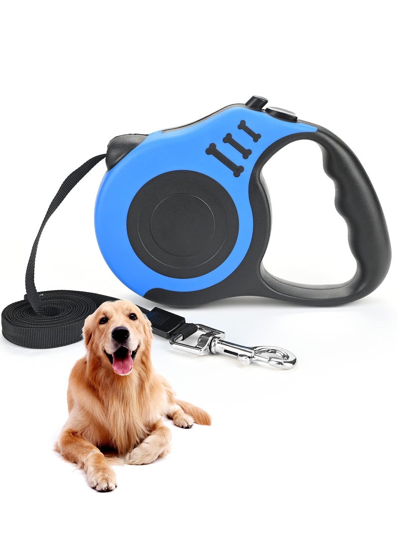 KASTWAVE Retractable Dog Leash Heavy Duty Dog Leash Suitable for Dogs Up to 25kg, 5m Strong Nylon Tape Anti-slip Handle One-hand Brake One-touch Suspension Lock Tangle-free (Blue)  - Image 1