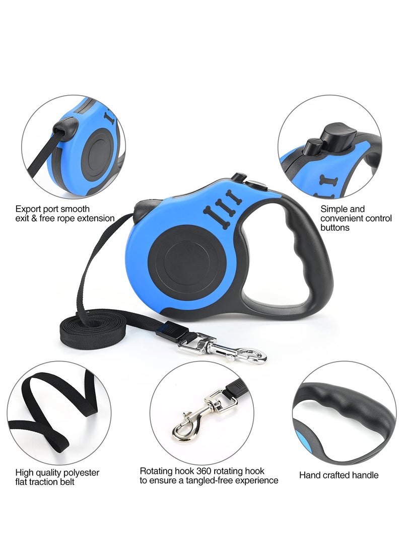 KASTWAVE Retractable Dog Leash Heavy Duty Dog Leash Suitable for Dogs Up to 25kg, 5m Strong Nylon Tape Anti-slip Handle One-hand Brake One-touch Suspension Lock Tangle-free (Blue)  - Image 2
