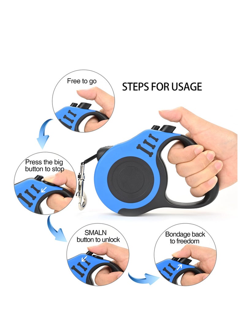 KASTWAVE Retractable Dog Leash Heavy Duty Dog Leash Suitable for Dogs Up to 25kg, 5m Strong Nylon Tape Anti-slip Handle One-hand Brake One-touch Suspension Lock Tangle-free (Blue)  - Image 3